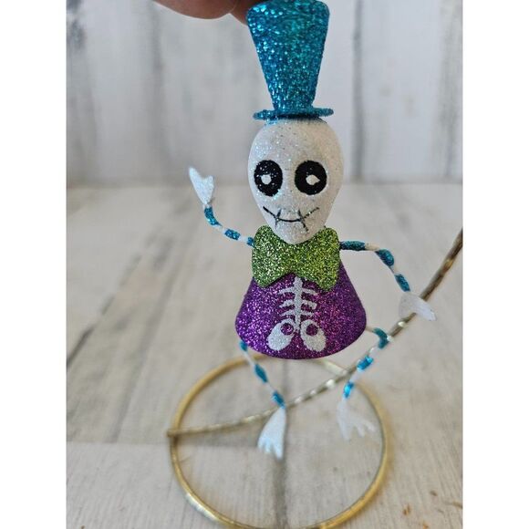 Pier 1 skeleton glitter Halloween ornament skull vintage Xmas tree unique - Picture 1 of 8